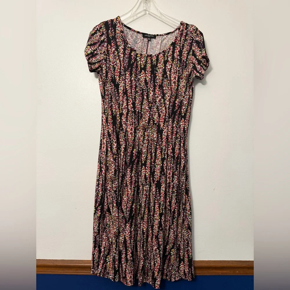 Notations Black Dress with Pink and Green Floral Pattern - Picture 1 of 2